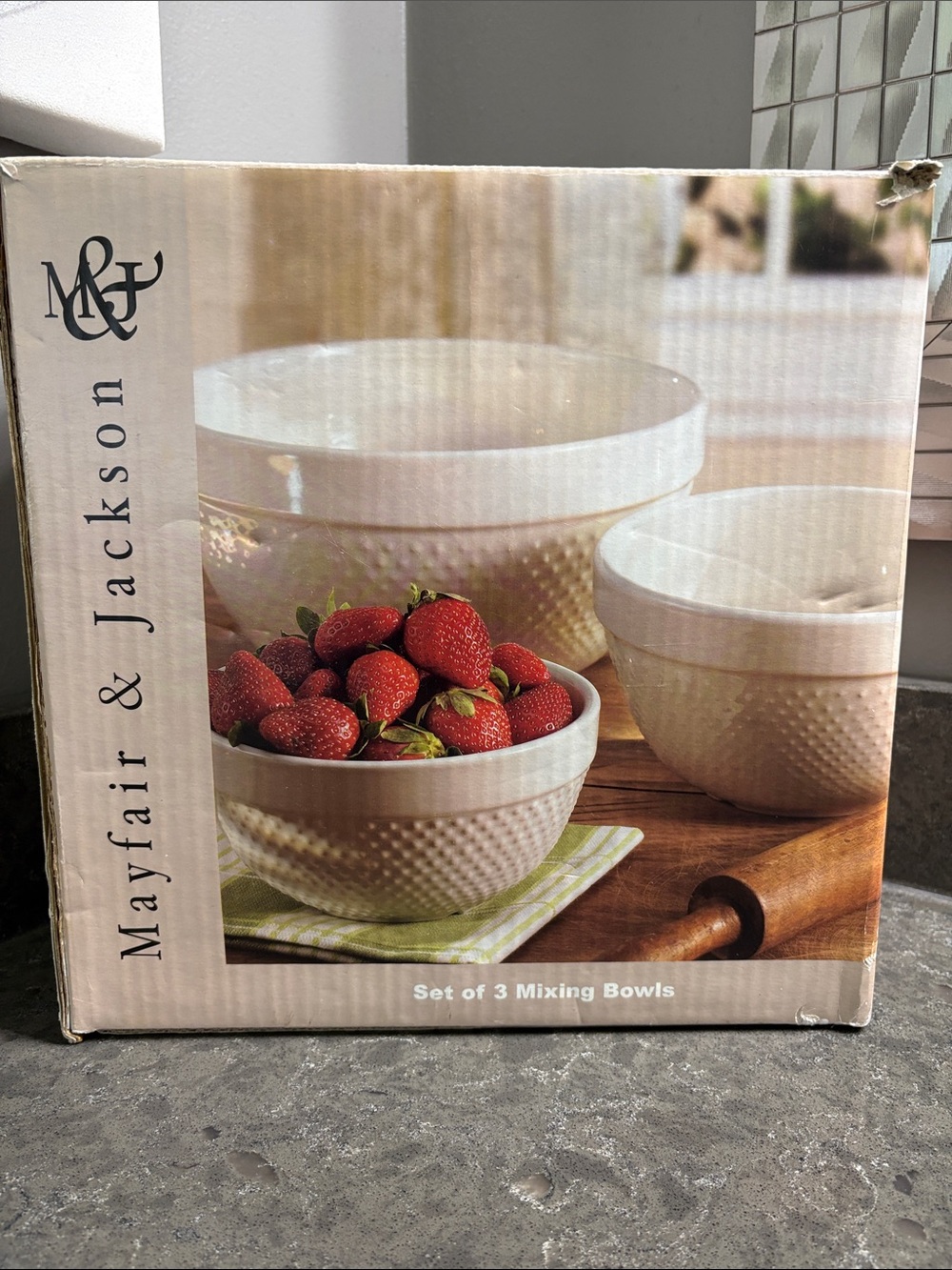 Mayfair & Jackson White Hobnail Pattern  Stoneware Mixing Bowl Set (Set of 3)